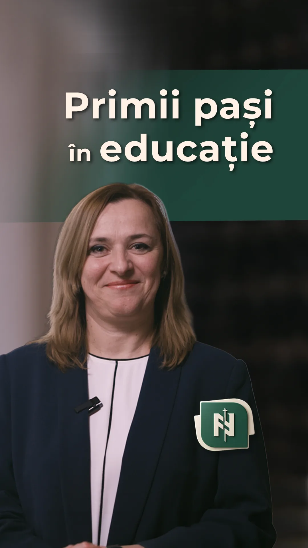 Coperta filmului „Primii pași în educație” din campania de admitere a Liceului Ortodox, cu sigla școlii.