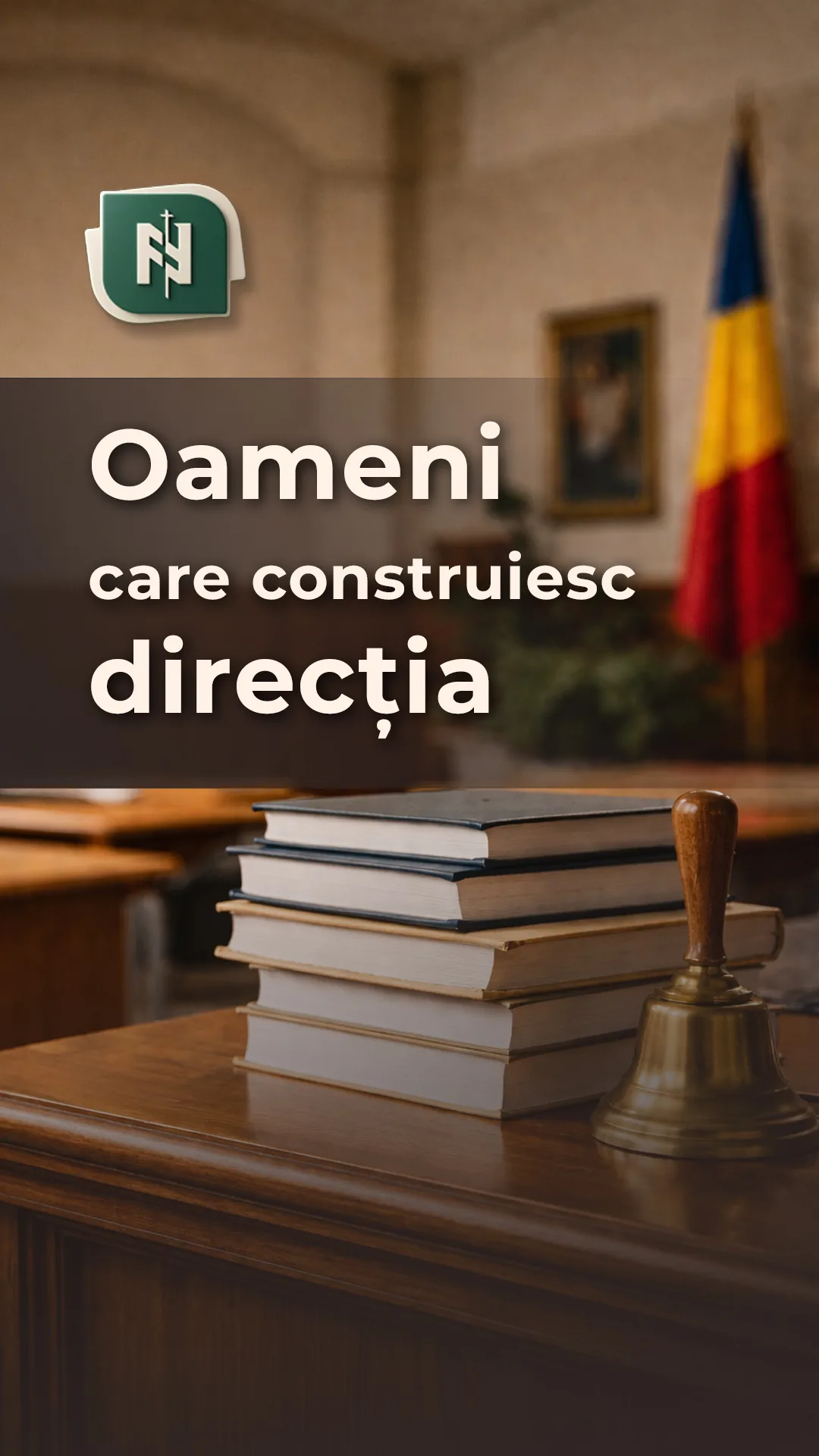 Coperta filmului „Oameni care construiesc direcția” din campania de admitere a Liceului Ortodox, cu sigla școlii.